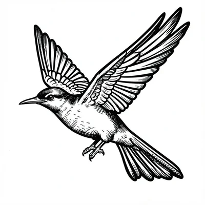 Traditional tattoo flash illustration, Swallow bird in flight, traditional profi
