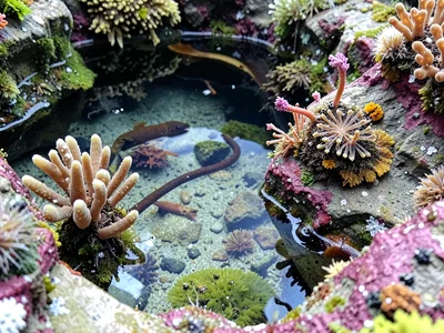 Tidal pool overview showing miniature ecosystem