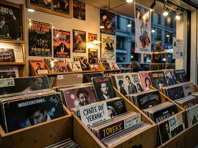 Shop window display with poster wall