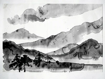 Ink pattern suggesting landscape or cloud