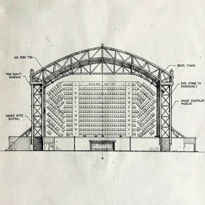 Oskar-mapwright blueprint plan view of a festival main stage with truss layout a