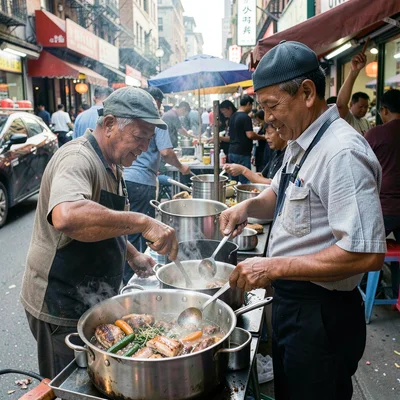 Street vendor cooking late