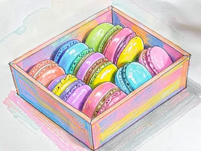 Box of colorful macarons