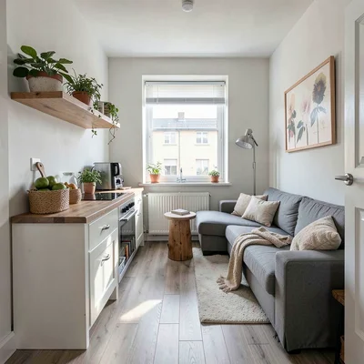 Interior of a tiny apartment looking massive