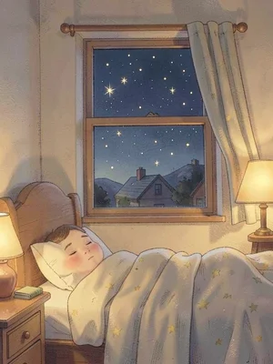 Stars twinkling outside window