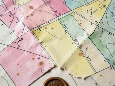 A close-up of a hand-drawn estate survey map from the 1850s, inked in iron gall 
