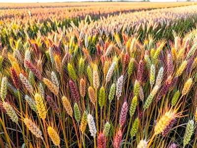 Wheat at varying ripeness creating color bands