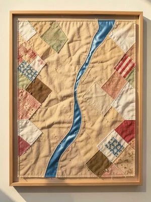 The Nile River as a thin blue silk thread cutting through sandy linen desert