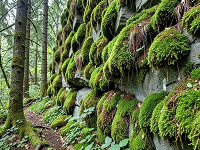 Rock face moss creating living tapestry