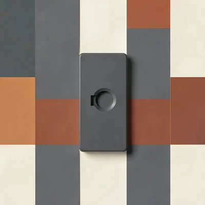 Wide composition of interlocking rectangular blocks running edge-to-edge across
