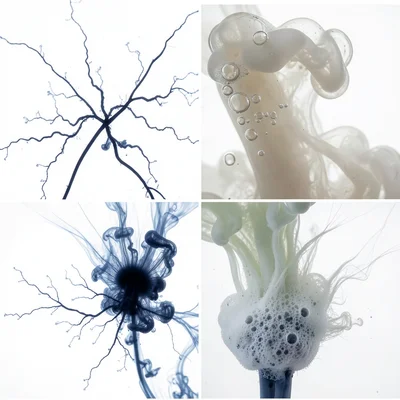 Macro of yeast activating in warm water, foamy eruption of carbon dioxide bubble