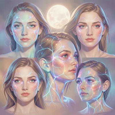 Neural network style illustration, face with multiple perspectives , diffusion m
