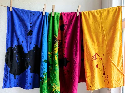 Textile dyes hanging to dry