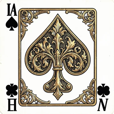 Playing card face illustration, Ace of Spades ornate design with elaborate spade