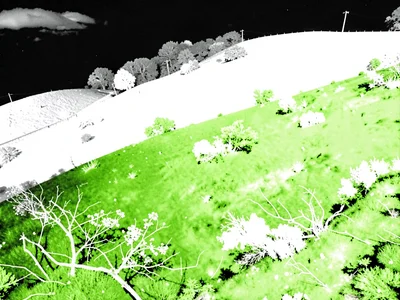 Green hillside rendered pure white