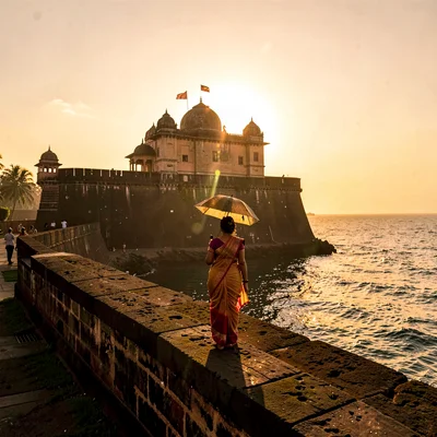 Galle fort golden hour, Dutch colonial tropical, Woman in sari walking along for