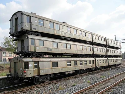 Train cars stacked as parallel lines