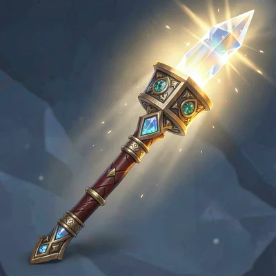 Fantasy weapon illustration, a paladin's holy mace, divine light emanating from 