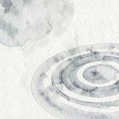 A pair of expanding water-ripples spread from the lower-right edge in pale slate