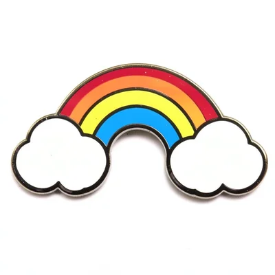 Enamel pin illustration, Rainbow with clouds on each end , bold simple design, l