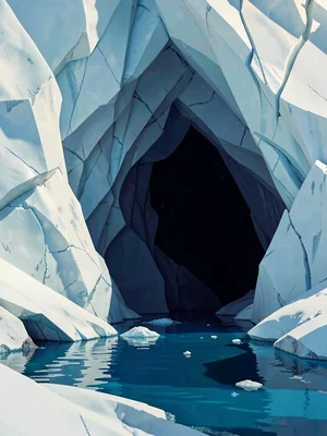 The deepest part of an ice cave fades to near-black sapphire, hinting at unseen 