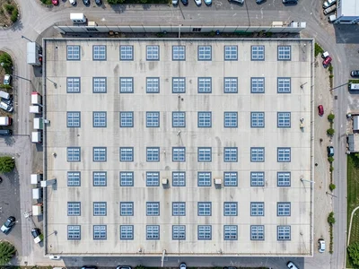 Industrial warehouse roof, skylights in perfect grid pattern