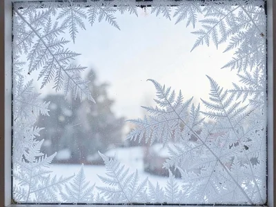 Window frost ferns reaching from edges