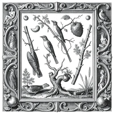 Natural history specimens in elaborate frame