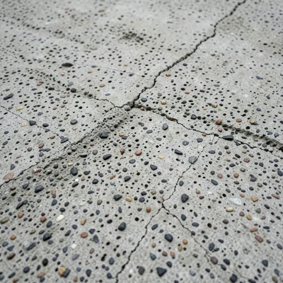 Bush-hammered concrete surface, pockmarked from pneumatic chisel, creating rough