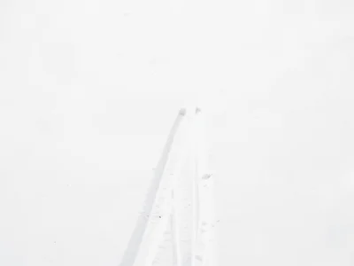 Ski tracks as only mark on white