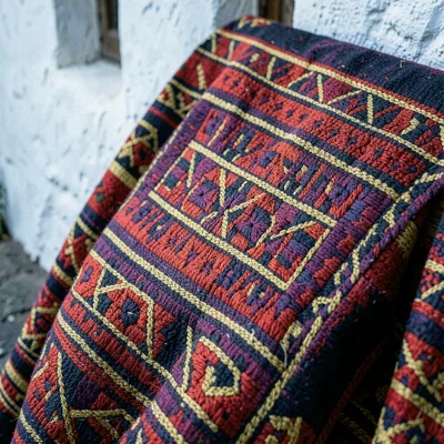 Documentary photograph with Guatemalan highland aesthetic, Close-up of huipil em