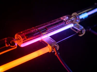 A dying neon tube: the gas flickering unevenly, bright segments and dark segment