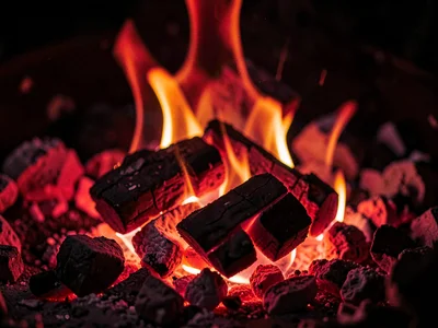 Deep red coals without visible flame