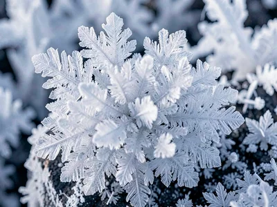 Hoar frost cluster showing three-dimensional crystal architecture