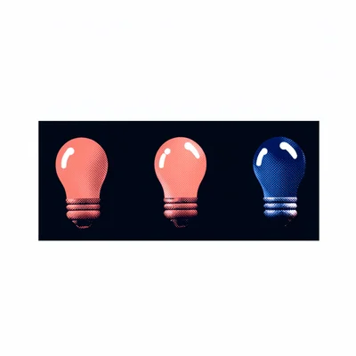 graphic bold cinema-marquee silhouette with three vertical light-bulb dots in co