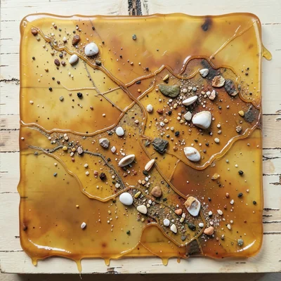 Beeswax medium with embedded sand and shell fragments, summer texture