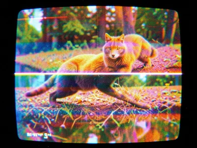 VHS pause of nature documentary, animal frozen mid-motion with horizontal color 