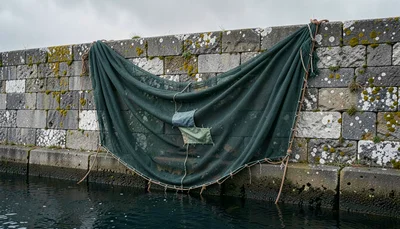 Documentary-style photograph, coastal Galicia, overcast Atlantic light, the work