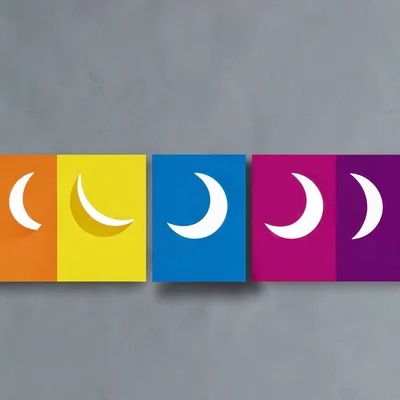color-block of moon phases in a row on slate grey