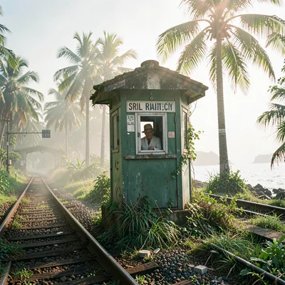 Tropical light on Sri Lankan colonial decay, Railway crossing signal box, coloni
