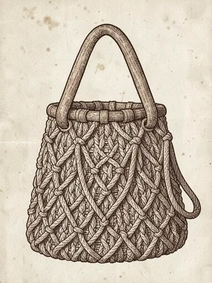 Macrame bag with wooden handles
