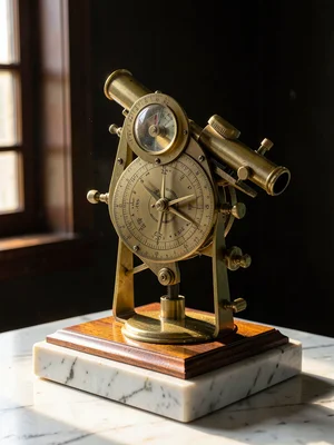 Brass Theodolite on Marble Pedestal