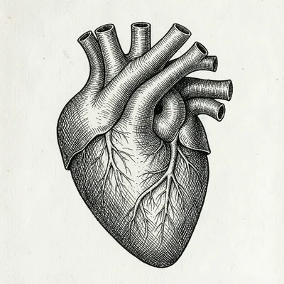 Anatomical heart cross-hatched