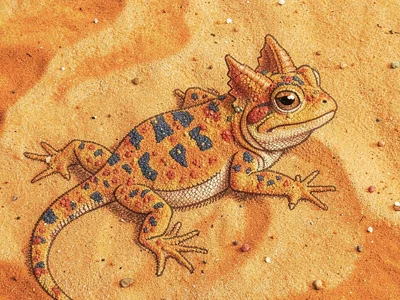 Horned toad on desert ground