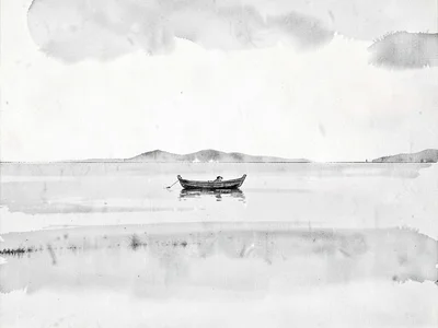 Single boat on vast empty water