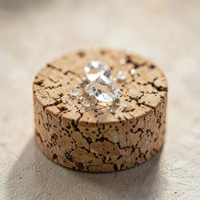 Mineral-cut macro of a cork end with crystal residue, hard top light