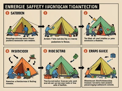 A step-by-step guide to assembling a tent, showing progressive chaos across eigh