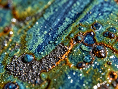 Ash glaze in blue-green, wood-fired kiln atmosphere creating reduction colors, n