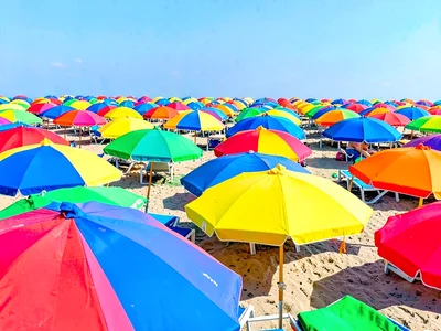 Beach umbrellas creating pattern
