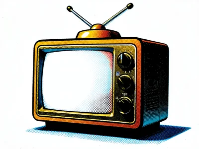 Television set turned on, screen glow as flat white, halftone scan lines